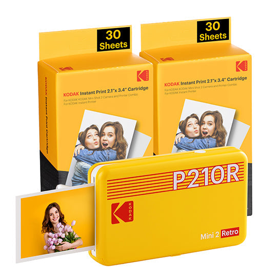 Kodak mini 2 retro p210rb60 portable uinstant photo printer bundle 2.1x3.4 black - 0192143003359