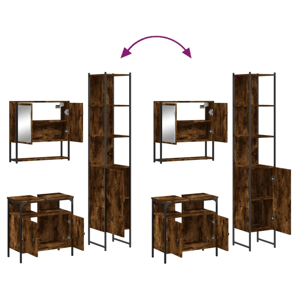 Set Mobili da Bagno | Armadio da bagno 3 pz Rovere Fumo in Legno Multistrato