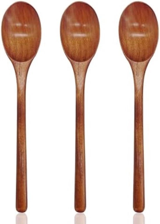 Set di cucchiai in legno, 3 pezzi lunghe steel, cucchiai di servizio in legno naturale