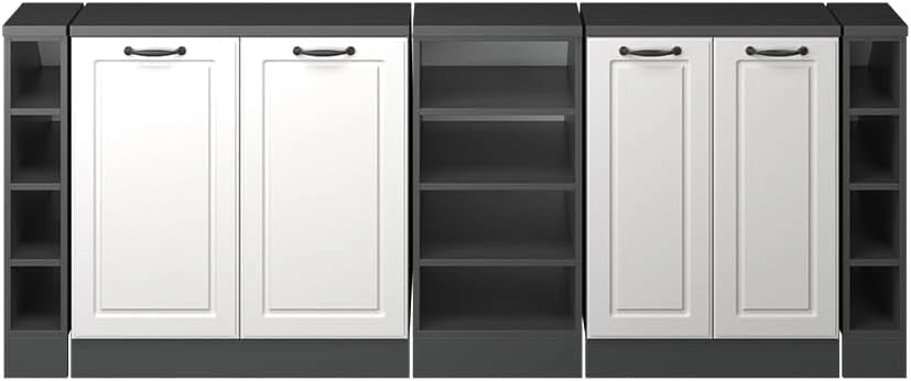 Set di mobili sottotetto Rion, Bianco casa di campagna, 210 cm Set di 5 carcasse armadio profondità 60 cm, adatto per il salvaspazio sotto tetti spioventi