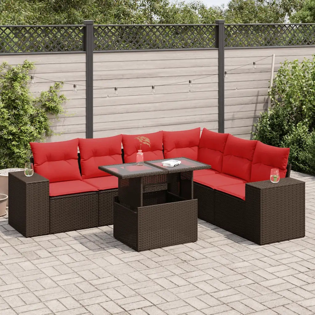 Set Divani Giardino 7 pz con Cuscini Polyrattan Acacia Marrone 3326815