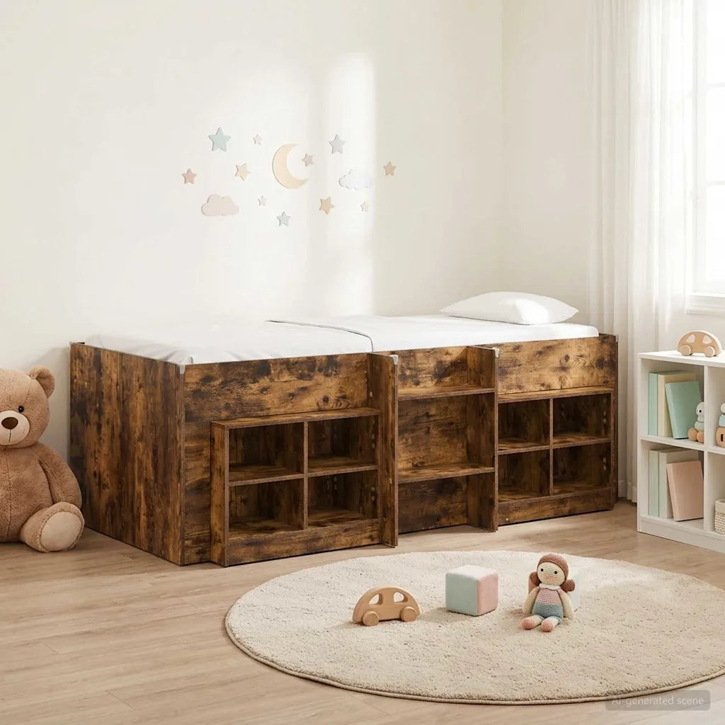 Struttura Letto Loft con Mobile 3 pz Rovere Fumo 3423410