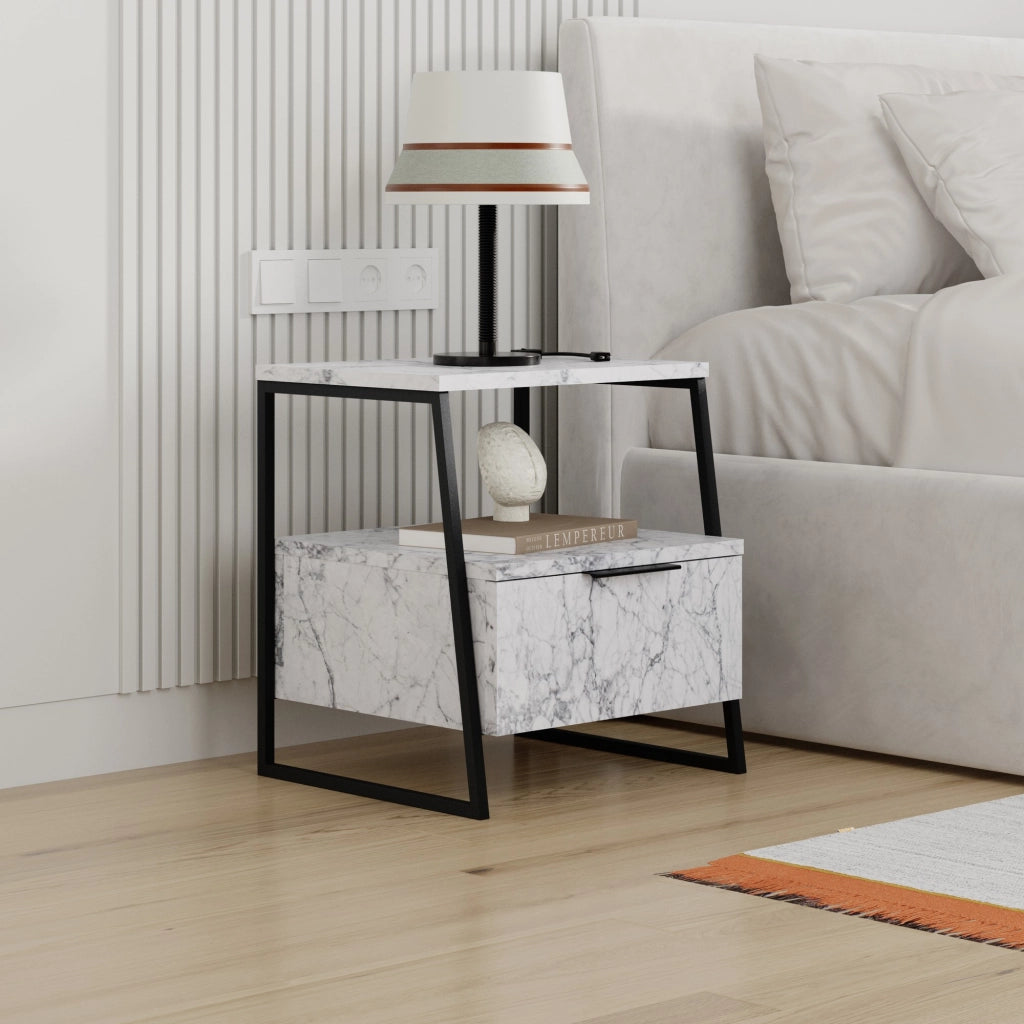Comodino in legno "Pal" 45 x 40 x 50 cm - marmo di Carrara