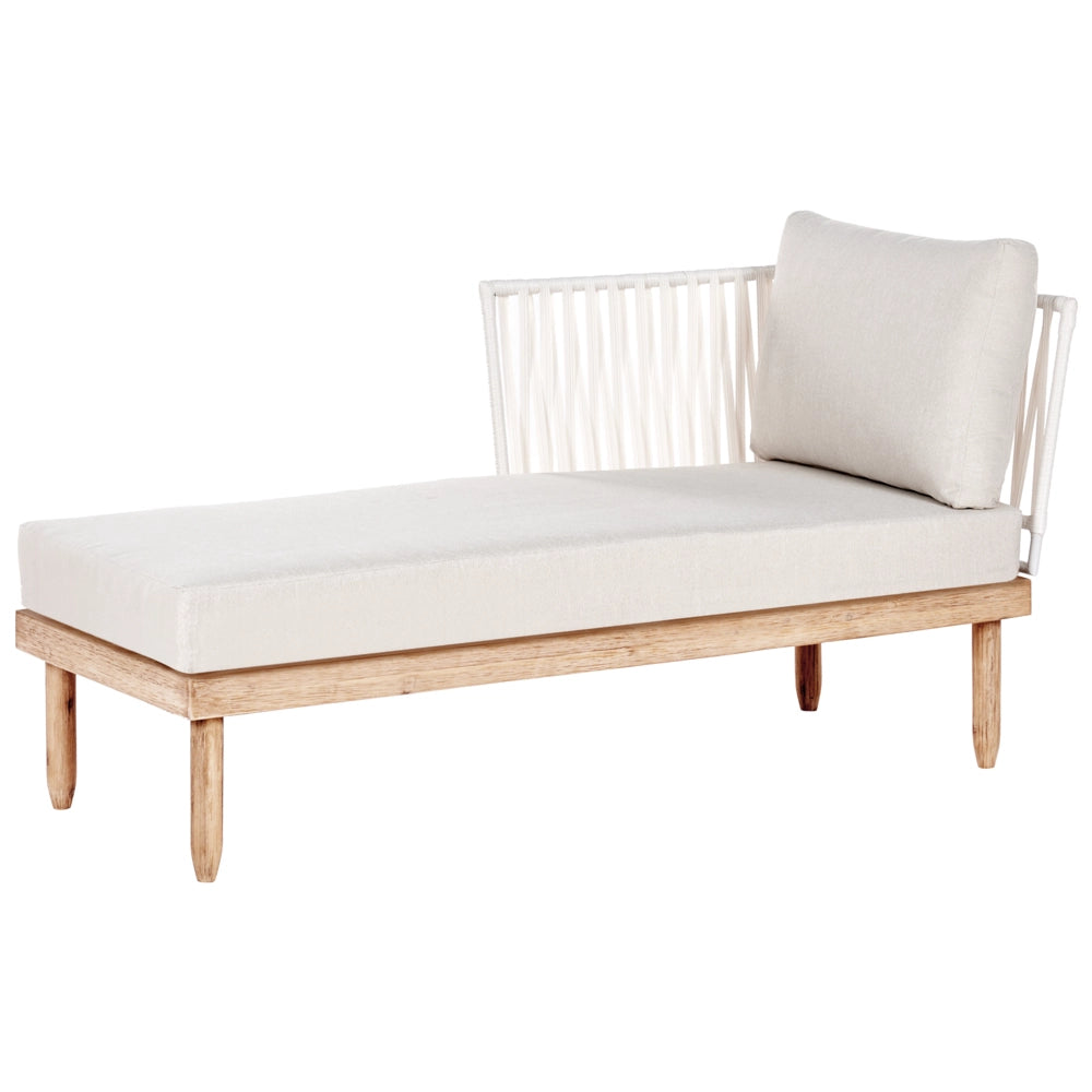 Set Lounge da Esterno in Legno di Acacia con Cuscini Bianchi Poltrona in Rattan Sintetico e Tavolino 4 Posti Destro