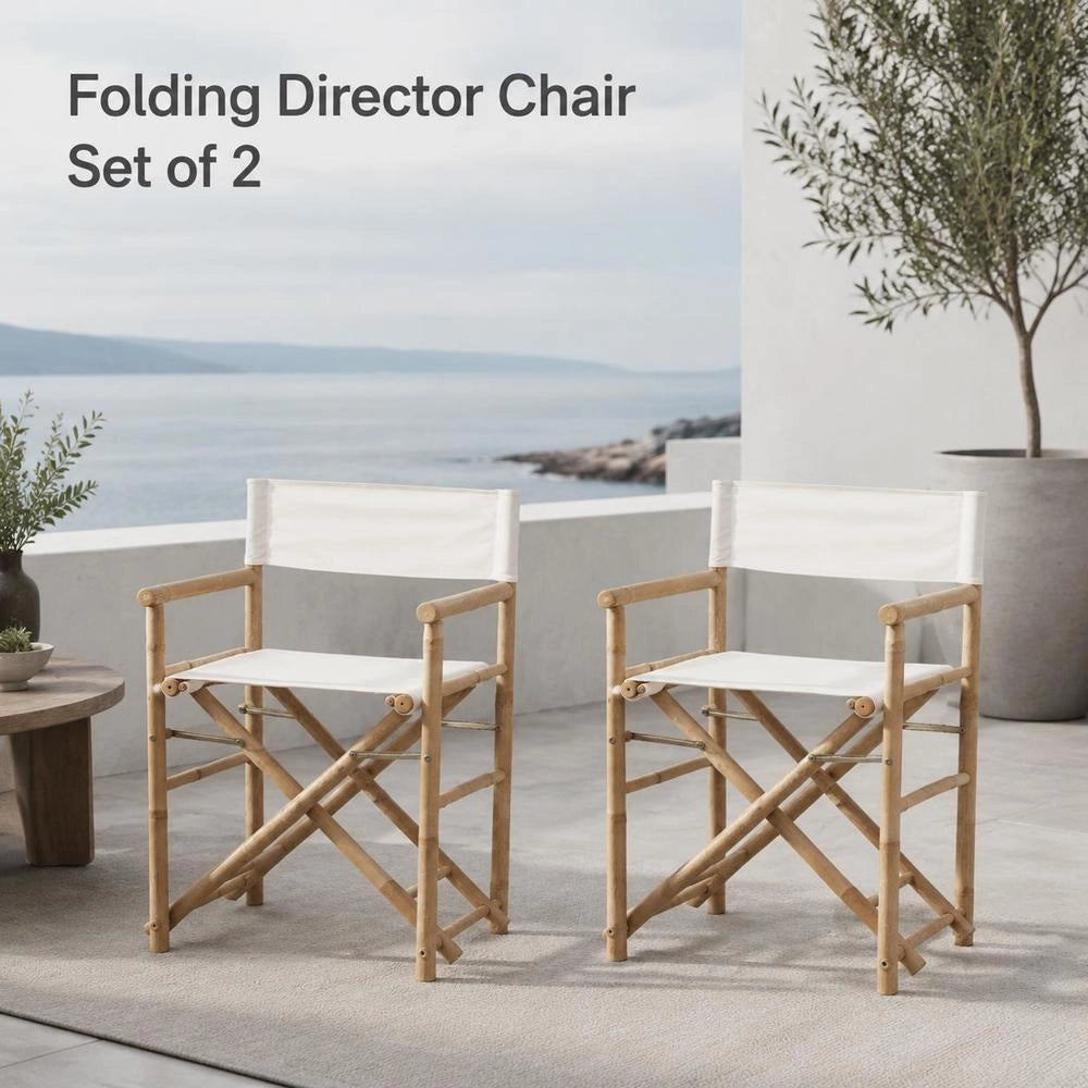 Folding DirectorFTs Chair, 2 Pieces, Bamboo And Canvas