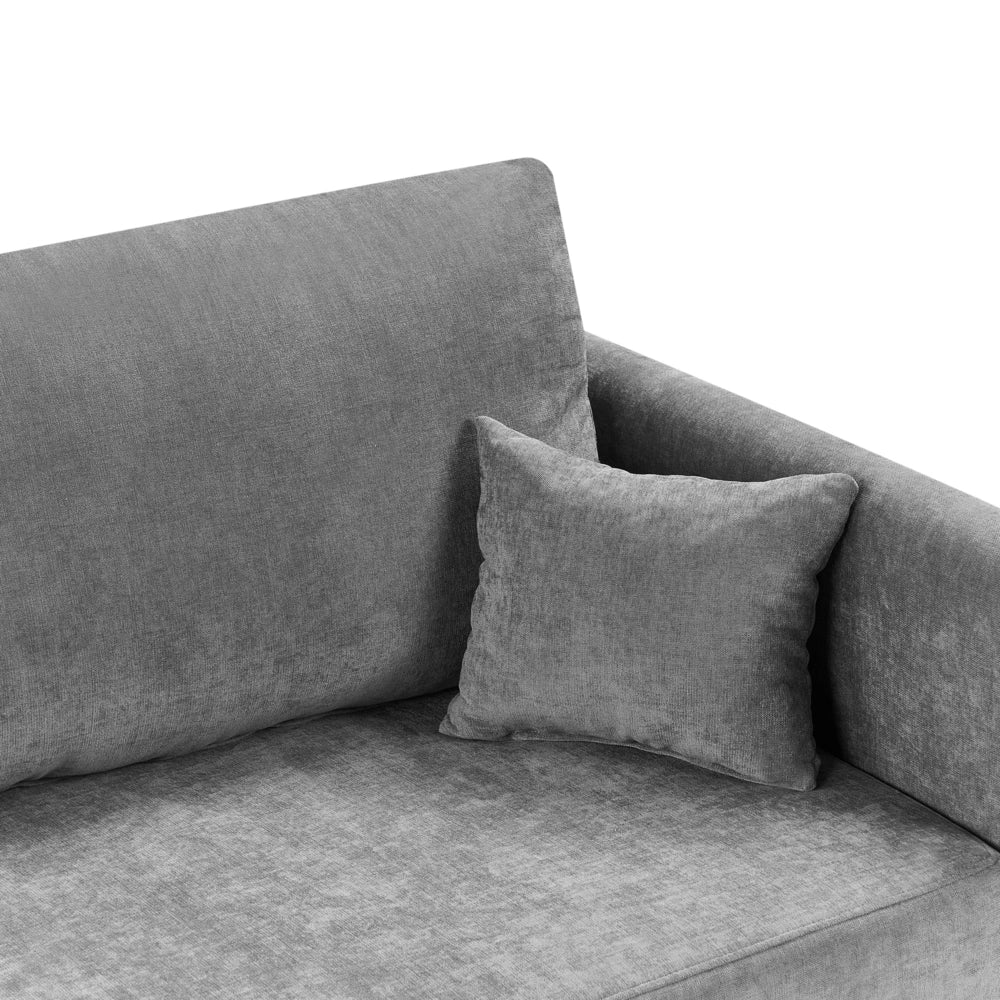 Divano letto convertibile in tessuto di ciniglia moderno con contenitore e cuscini sfoderabili grigio chiaro stile minimalista