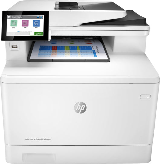 Hp color laserjet enterprise stampante multifunzione enterprise color laserjet m480f, colore, stampante per aziendale, stampa, copia, scansione, fax, compatta avanzate funzionalità di sicurezza stampa fronte/retro adf da 50 fogli efficienza energetica - 3QA55A