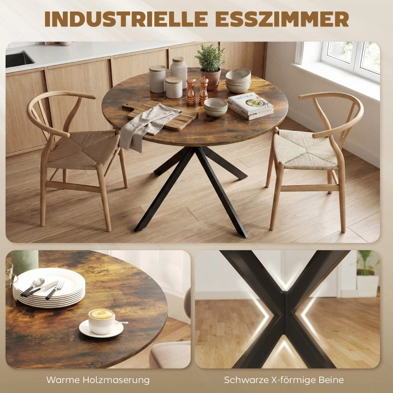 Tavolo da pranzo rotondo industriale Ø100 cm marrone rustico