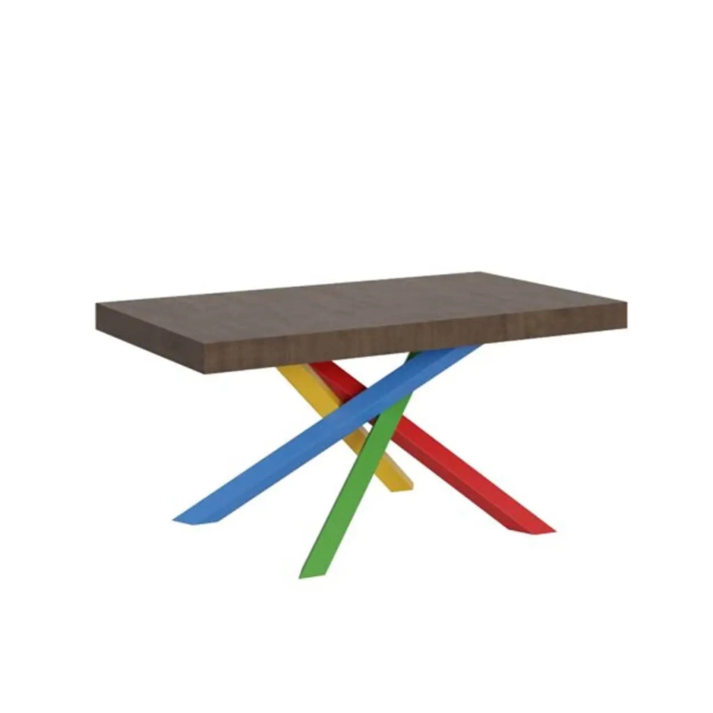 Tavolo allungabile 180/440x90 cm Volantis colore noce gambe multicolore 4/B