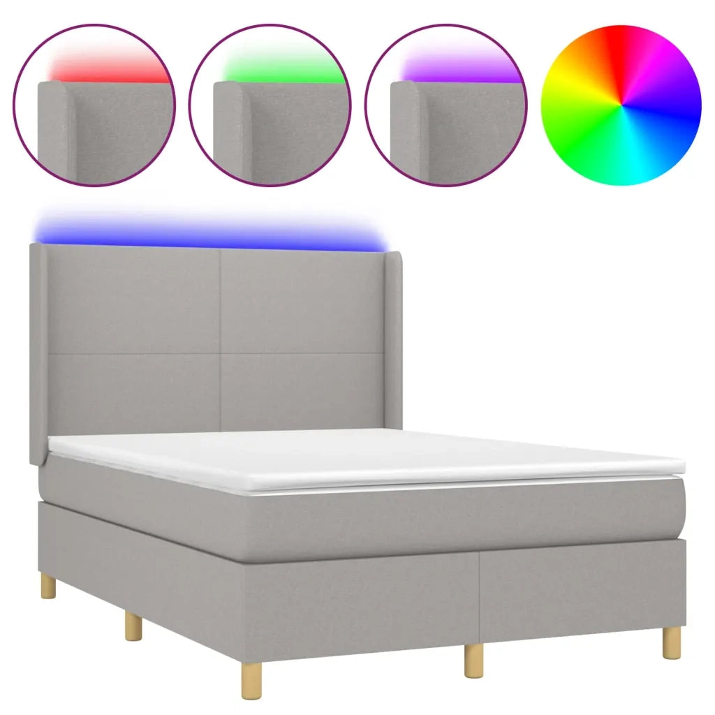 Letto a Molle Materasso e LED Grigio Chiaro 140x200 cm Tessuto 3138717