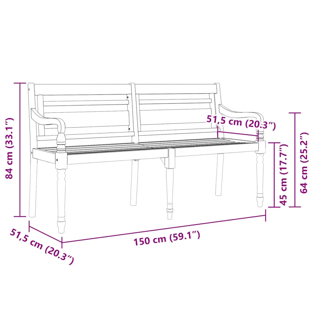 Panchina Batavia con Cuscino Motivo rosso 150 cm Massello Teak 3100839