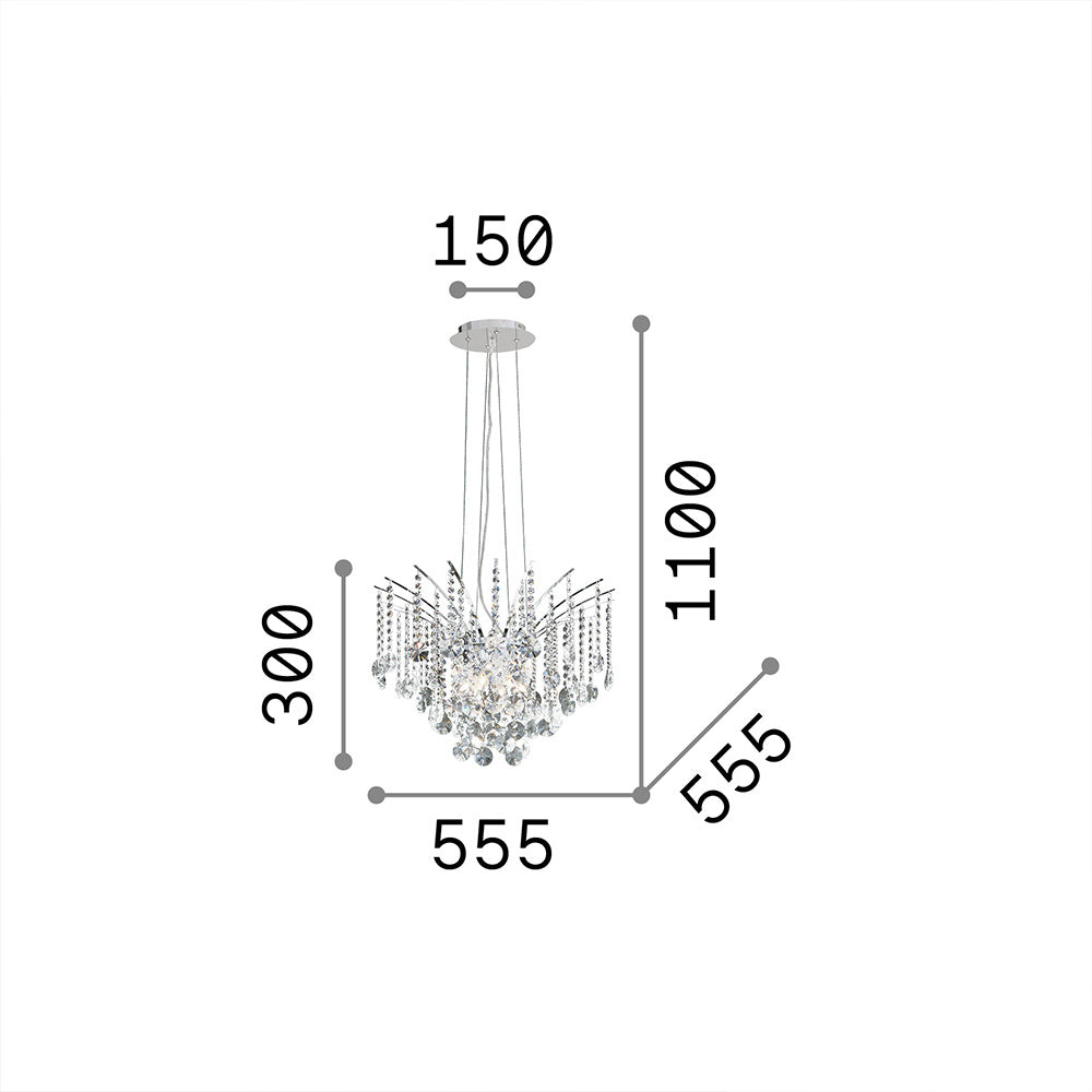 Sospensione Moderna Audi-77 Metallo-Cristallo Cromo 6 Luci G9 3W 3000K