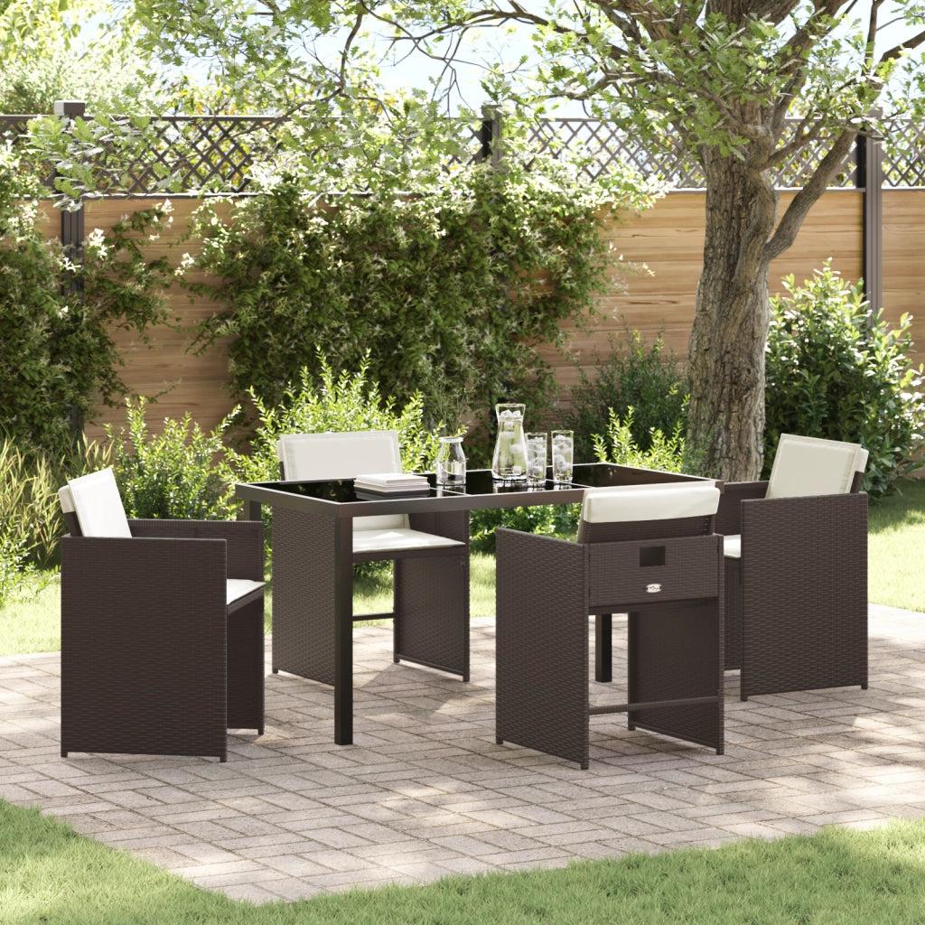 Set da Pranzo da Giardino 5 Pezzi con Cuscini Marrone Polyrattan