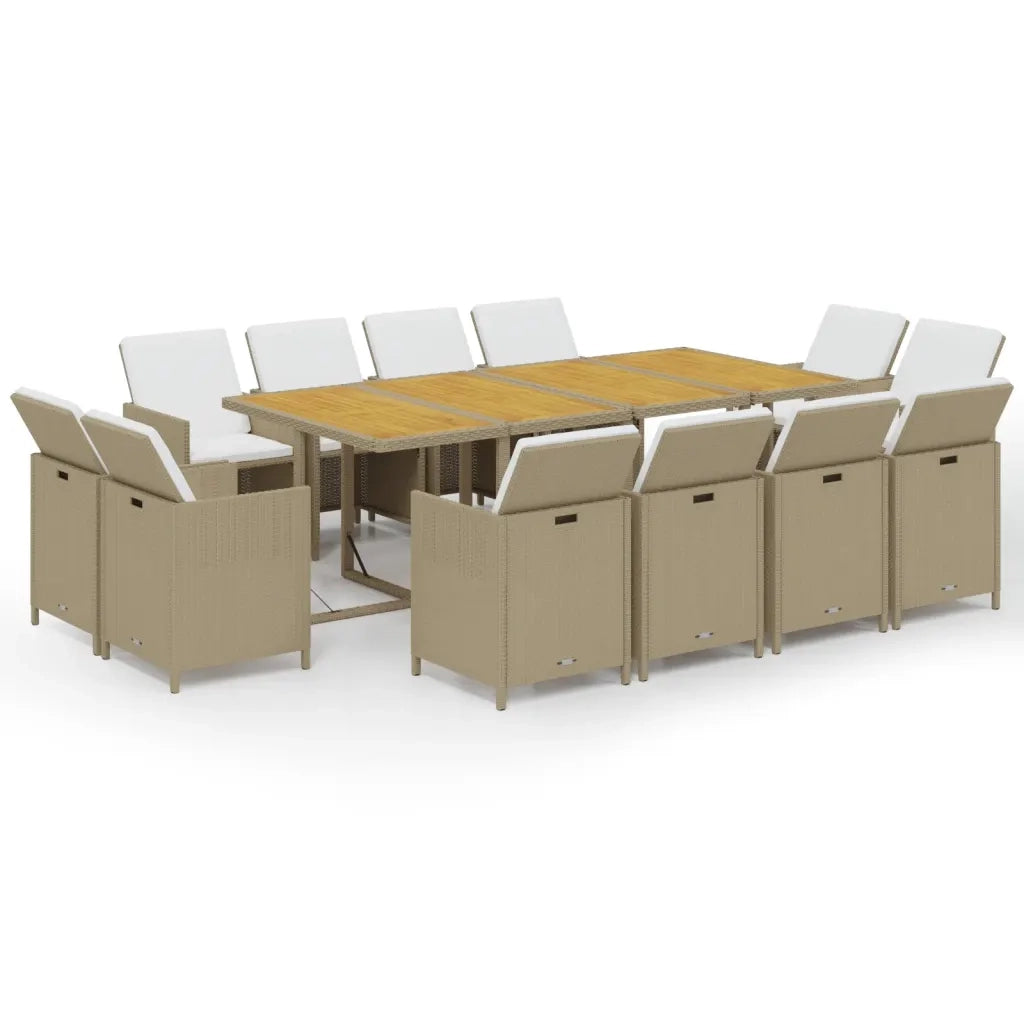 Set da Pranzo per Giardino 13pz con Cuscini in Polyrattan Beige cod mxl 38607