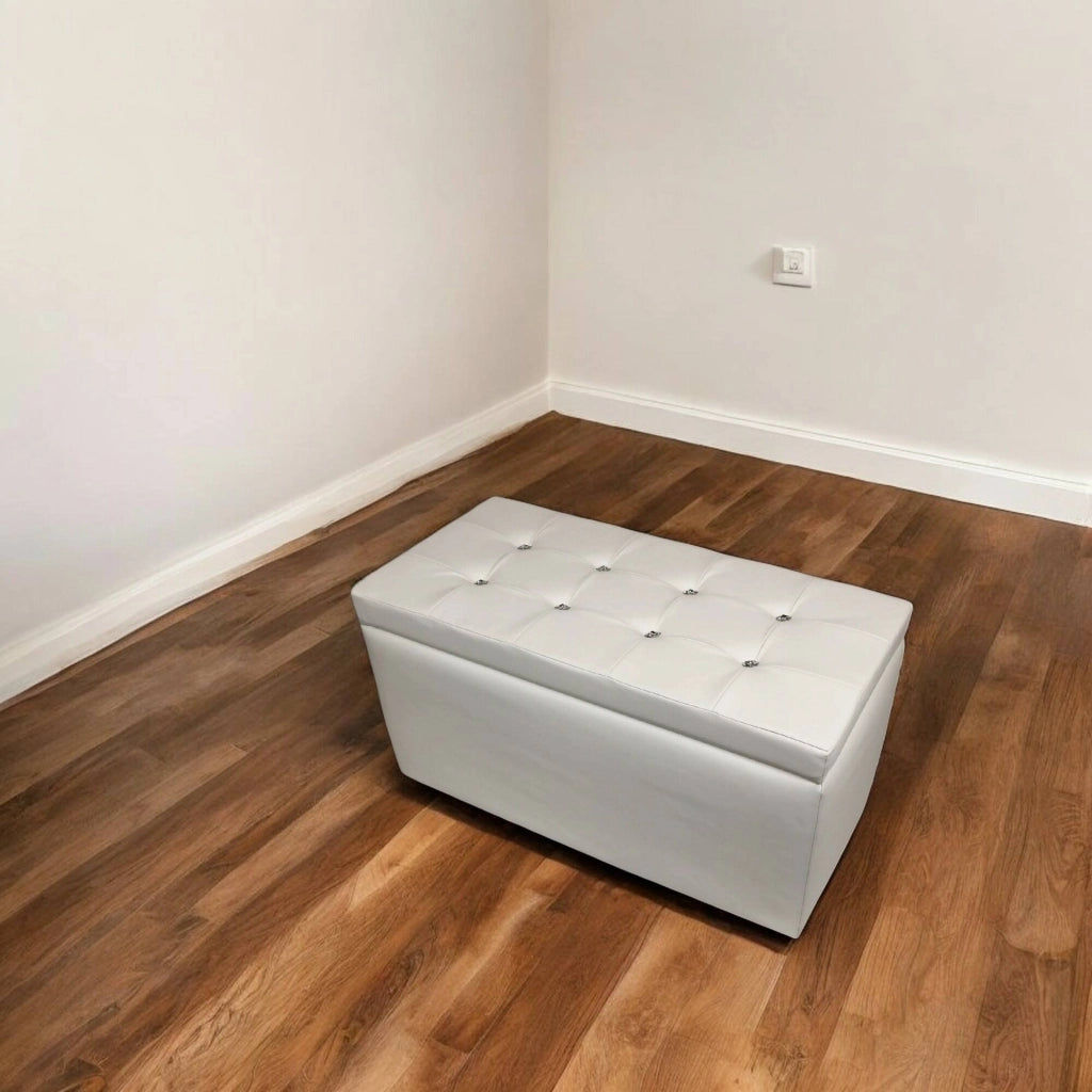 Pouf contenitore in Felicita, colore bianco, Misure 90 x 45 x 45 cm