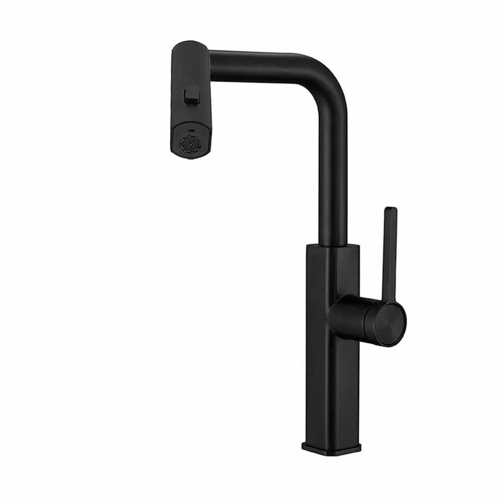 Trade Shop - Rubinetto Cucina Estraibile Con Erogatore Girevole 2 Getti Miscelatore Nero 87256 -