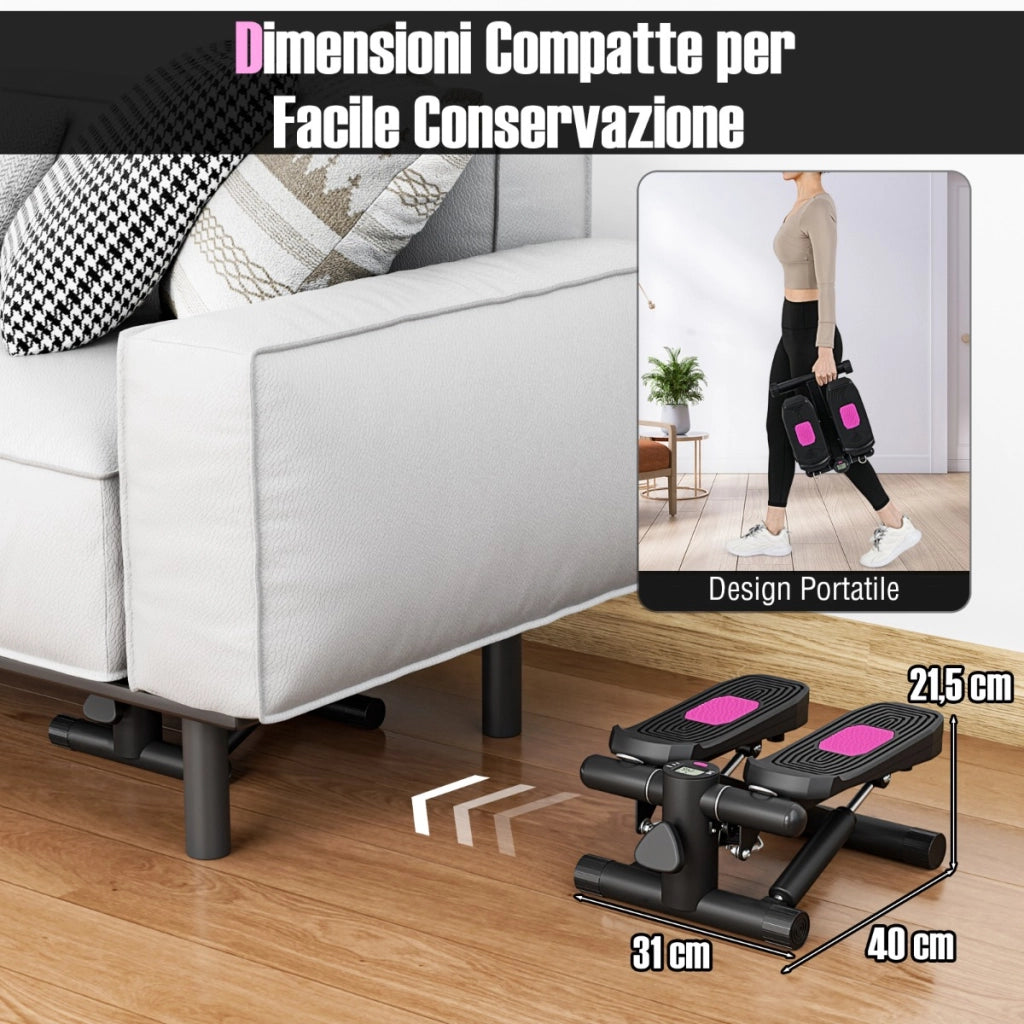 Macchina per scalini con fasce di resistenza altezza regolabile e pedali antiscivolo, Mini stepper per esercizio a casa Nero-Elliptical