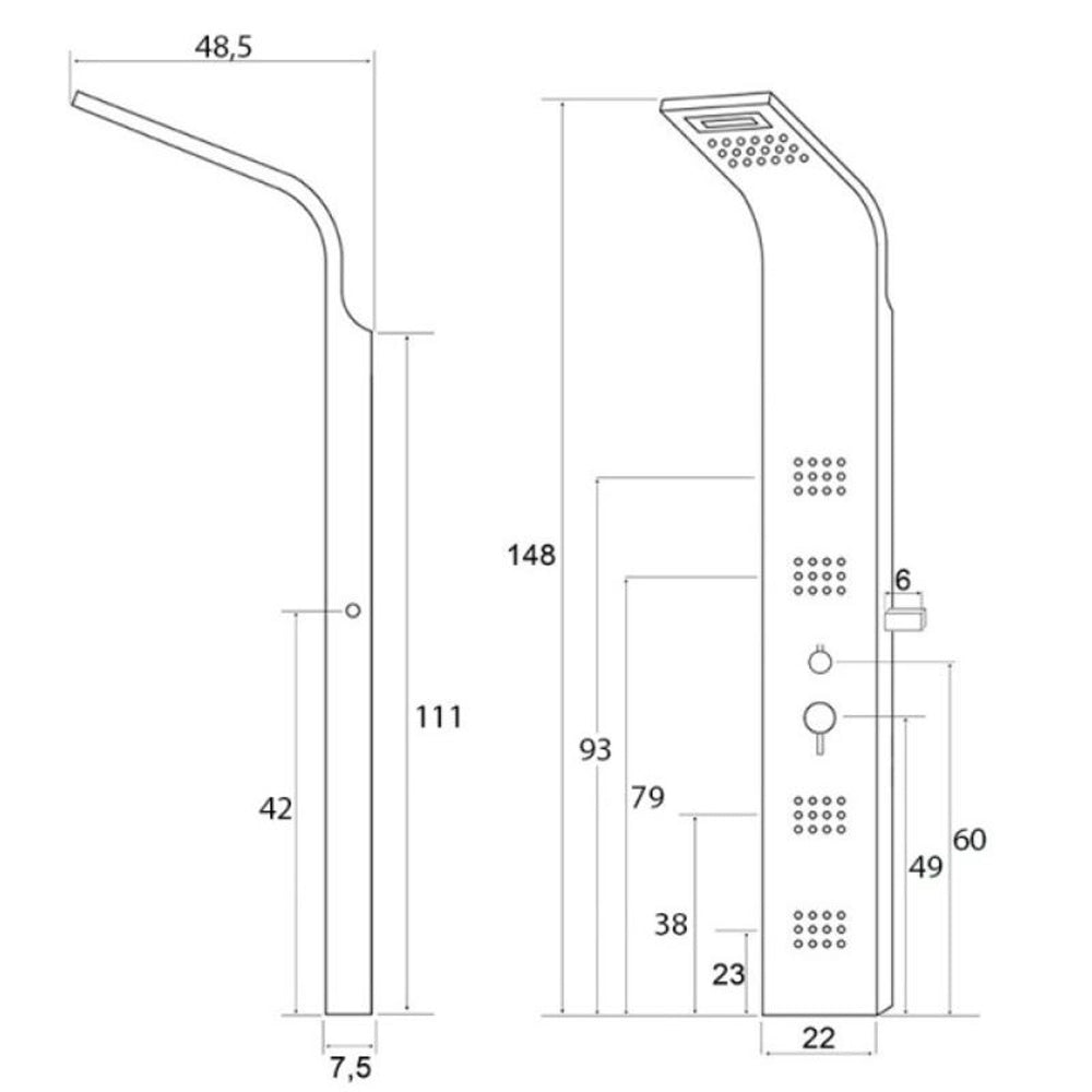 COLONNA PANNELLO DOCCIA IN ACCIAIO SATINATO H.150x22x45cm 4 FUNZIONI "NEW YORK" FERIDRAS