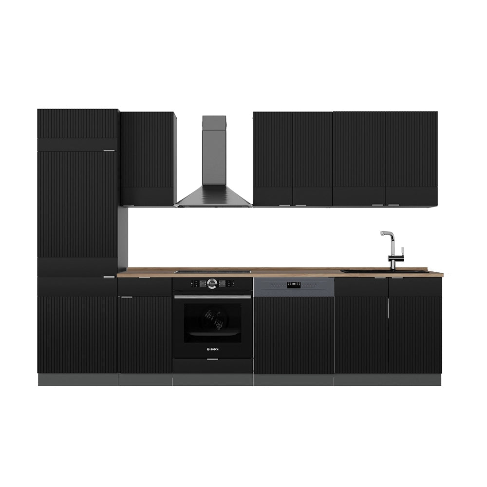 Cucina componibile Fame-Line Nero rigato/Antracite 300 cm, PL Rovere Vicco