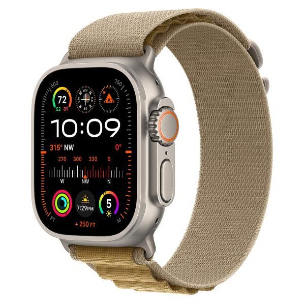 Aw ultra 2 gps + cellular 49mm natural titanium case with tan alpine loop - medium - MX4F3TY/A