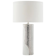 Lampada da tavolo Lampada da comodino con paralume a tamburo in finta seta con base a colonna in ceramica bianca