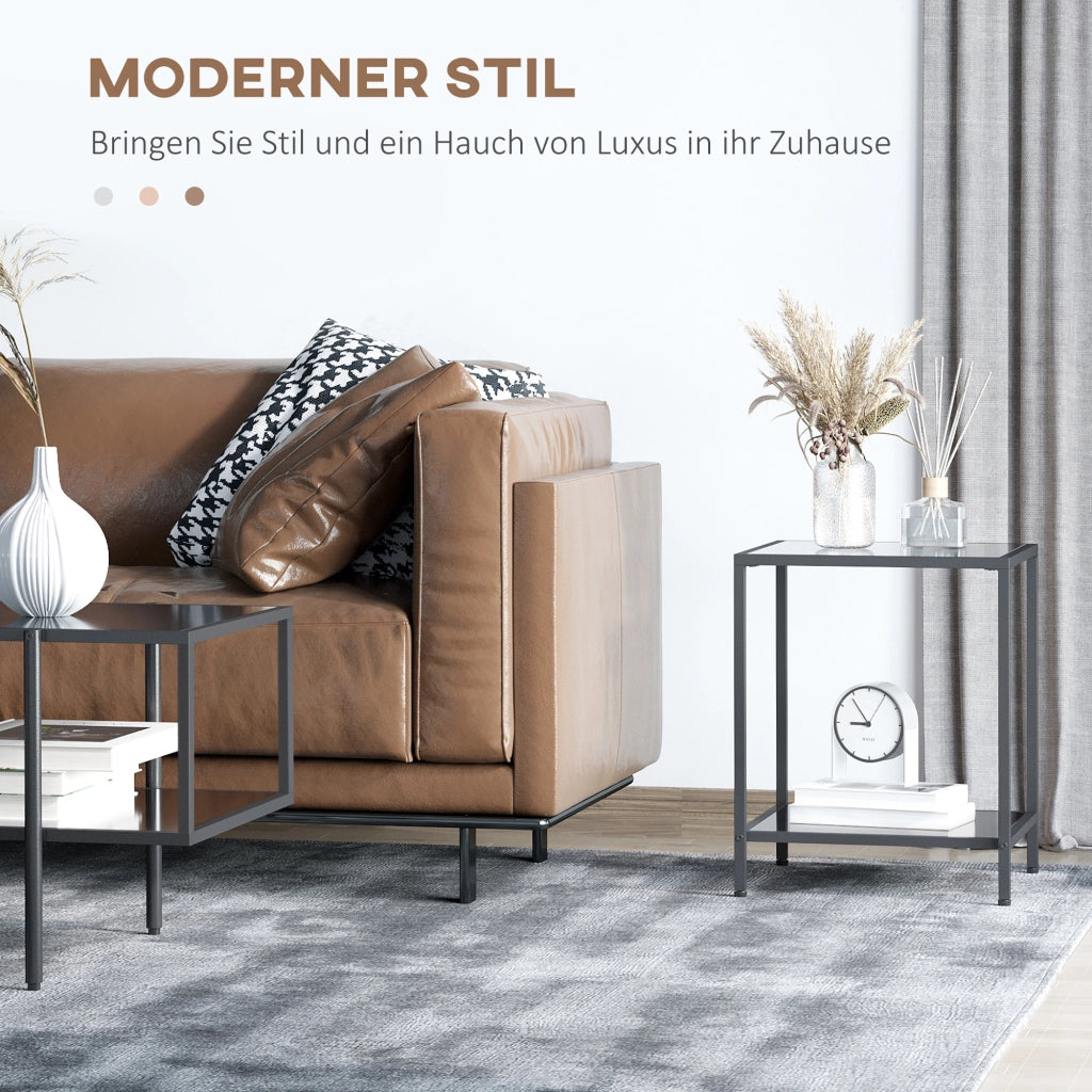 Tavolino da caff¨¨ con ripiano in vetro temperato, 2 livelli, design classico, struttura in metallo ¨C zephmum ¨C Nero