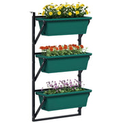 Fioriera da Esterno Verticale e 3 Vasi per Piante in Plastica con Fori di Drenaggio, 56x42x100 cm, Verde