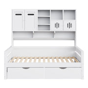 Letto singolo salvaspazio 90×200 cm con 2 cassetti e vano contenitore; senza materasso; legno; bianco