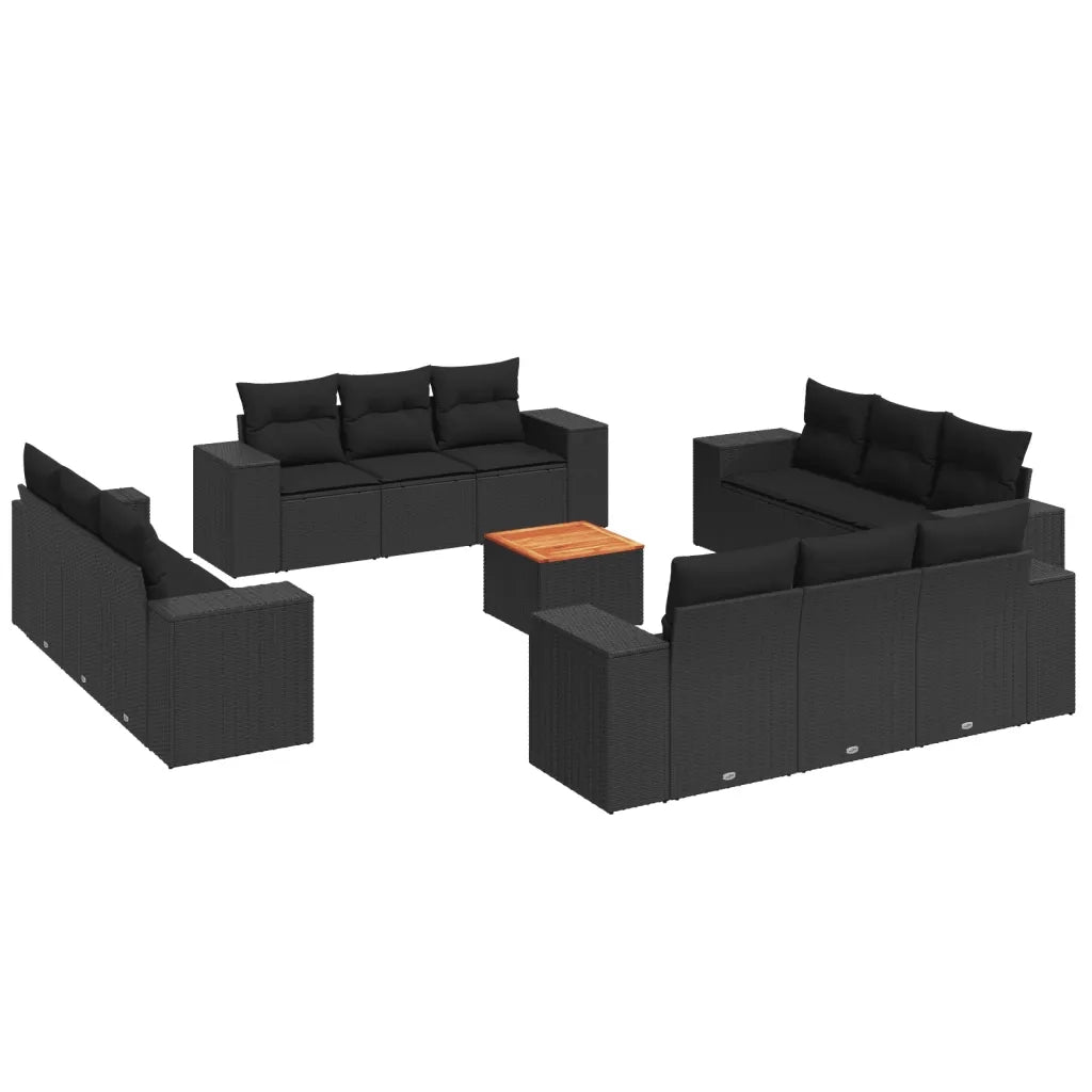 Set Divani da Giardino 13pz con Cuscini Nero in Polyrattan 3225376