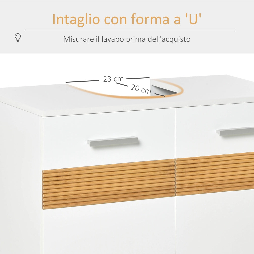 EasyComfort Mobile Moderno Sotto Lavabo Bagno per nascondere tubi idraulici, Sottolavandino con Antine in Legno Bianco, 60x30x60.5cm