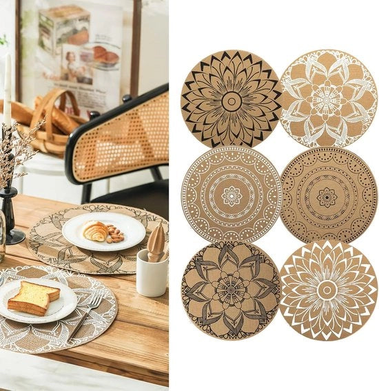 Set di tovaglioli rotondi - Stile elegante - Resistente al calore - 6 pezzi - PVC