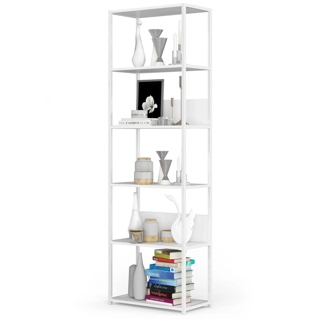 Scaffale stilo loft con ripiani in legno 60 cm Bianca 60 cm 60x32x192 cm