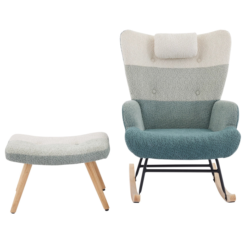 Poltrona a dondolo bouclé multicolore 95x83x65，5 cm con poggiapiedi