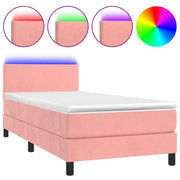 Letto singolo | Letto per adulti | Letto a Molle con Materasso e LED Rosa 90x200 cm in Velluto