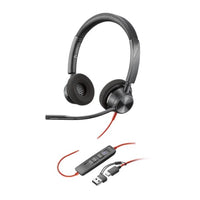 Poly cuffie stereo blackwire 3320 con connettore usb-c, certificate per microsoft teams + adattatore usb-c/a - 8X220AA
