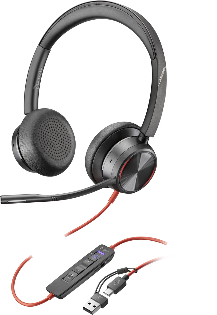 Poly cuffie stereo blackwire 8225 con connettore usb-c, certificate per microsoft teams + adattatore usb-c/a - 8X225AA