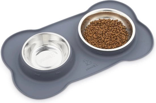 Set Antislip per Cani con Mat di Silicone - Mangiatoia e Zampogna in Acciaio Inossidabile - Adatto per Gatti e Piccoli Cani