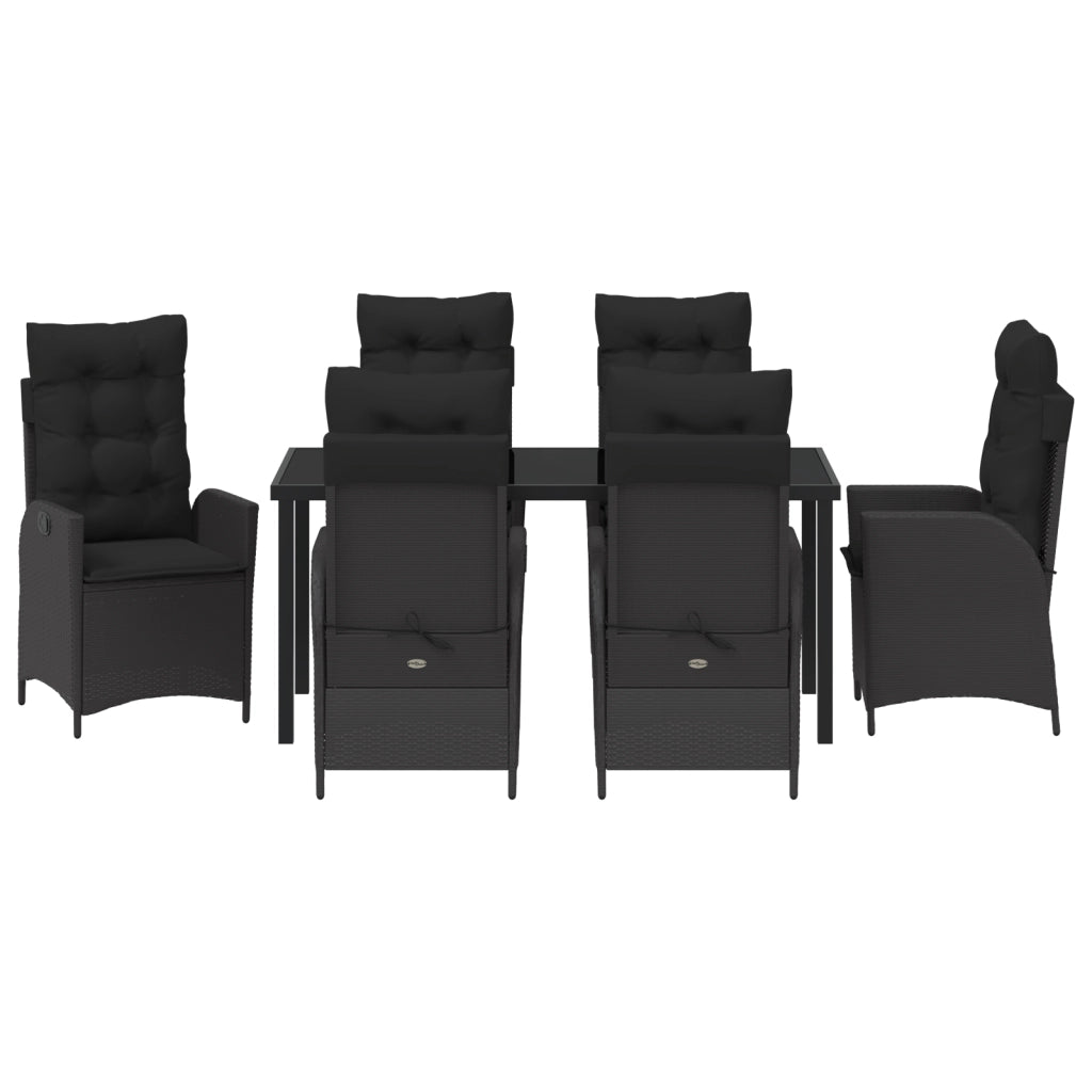 Set da Pranzo da Giardino 7 Pezzi con Cuscini Nere in Polyrattan