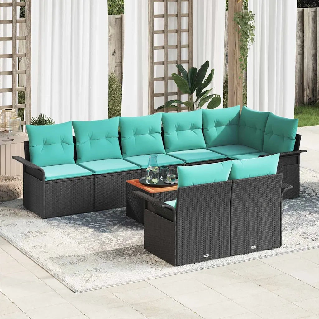 Set Divano da Giardino con cuscino 9 pcs Nero polyrattan