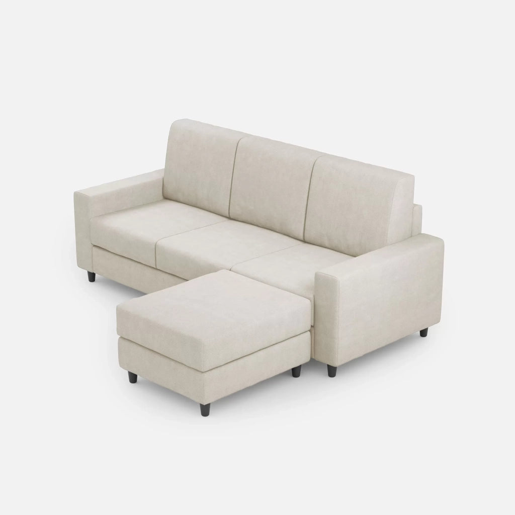Divano sakar 3 posti (tre sedute da 60cm) + pouf misure esterne l.208 p.155 | latte - Mobili 2G