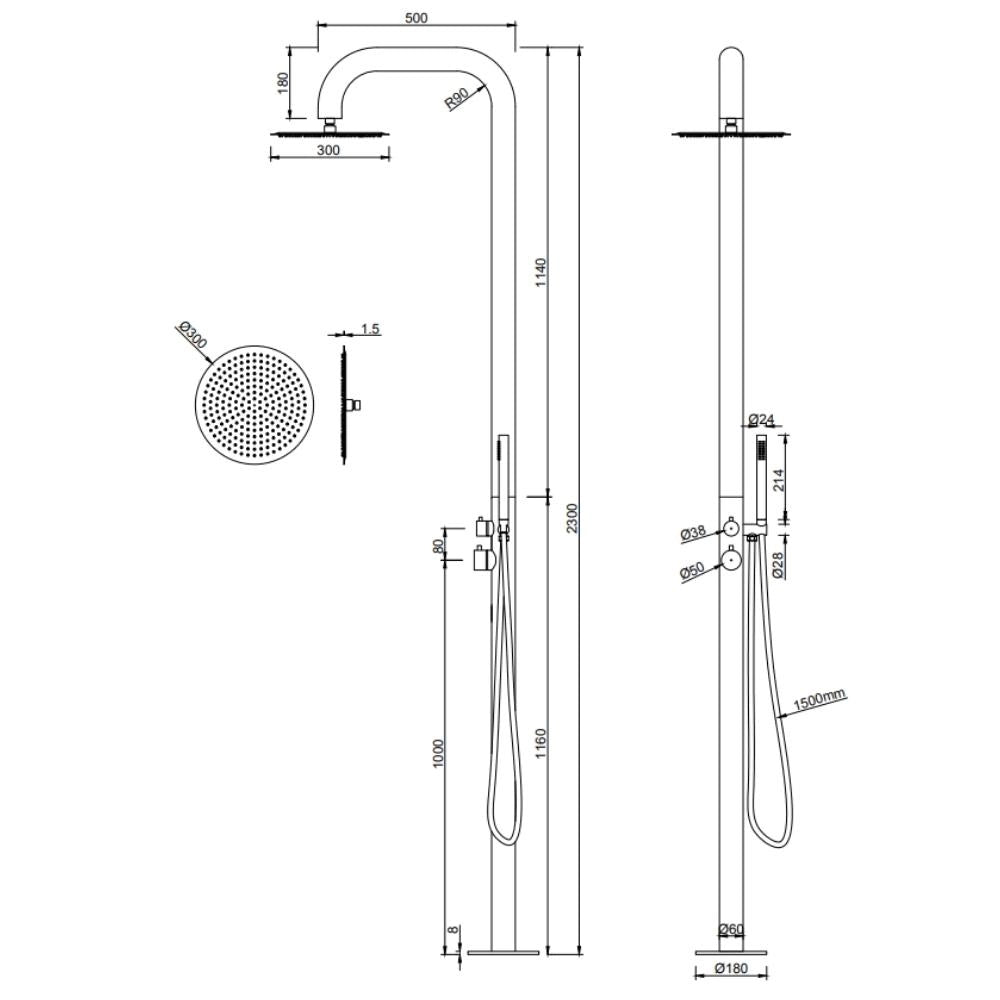 Doccia da esterno sunny a pavimento inox outdoor acqua calda e fredda