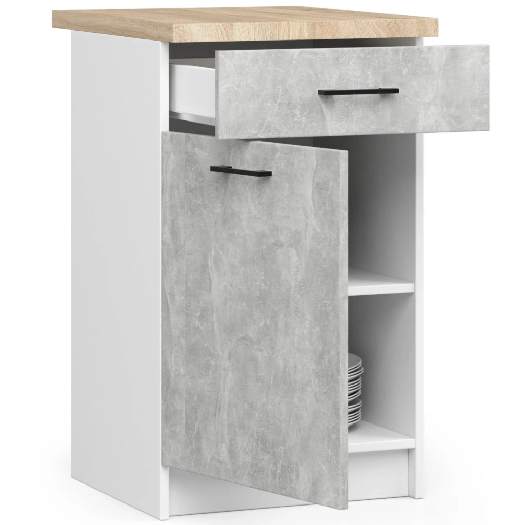 Mobile cucina modulare con piano di lavoro AKORD OLIWIA Bianco 50 cm 1 anta 1 cassetto inserto frontale Cemento 50x46x85 cm