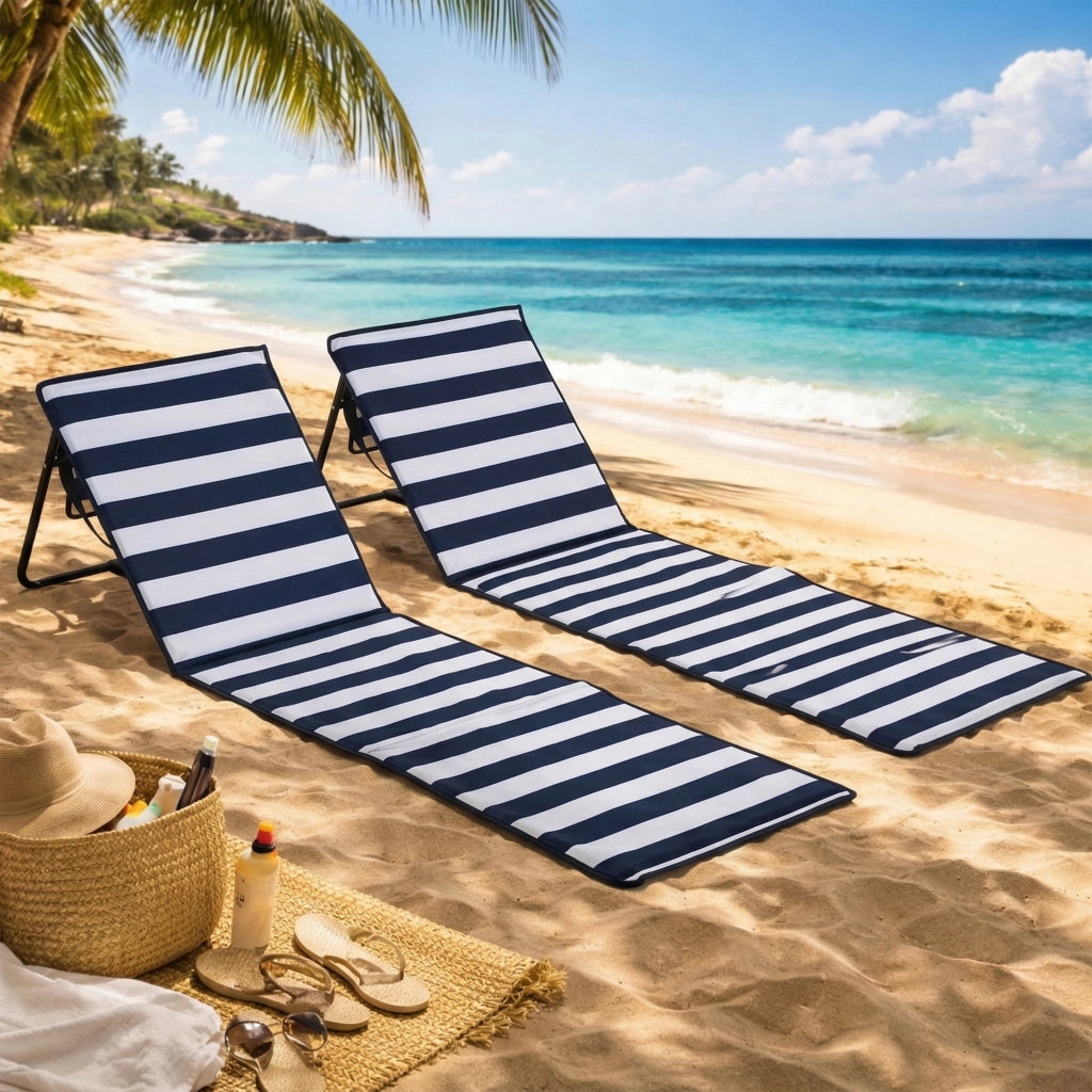 Sdraio da spiaggia pieghevole ¨C zephmum ¨C blu e bianco, acciaio, 142x51x40 cm