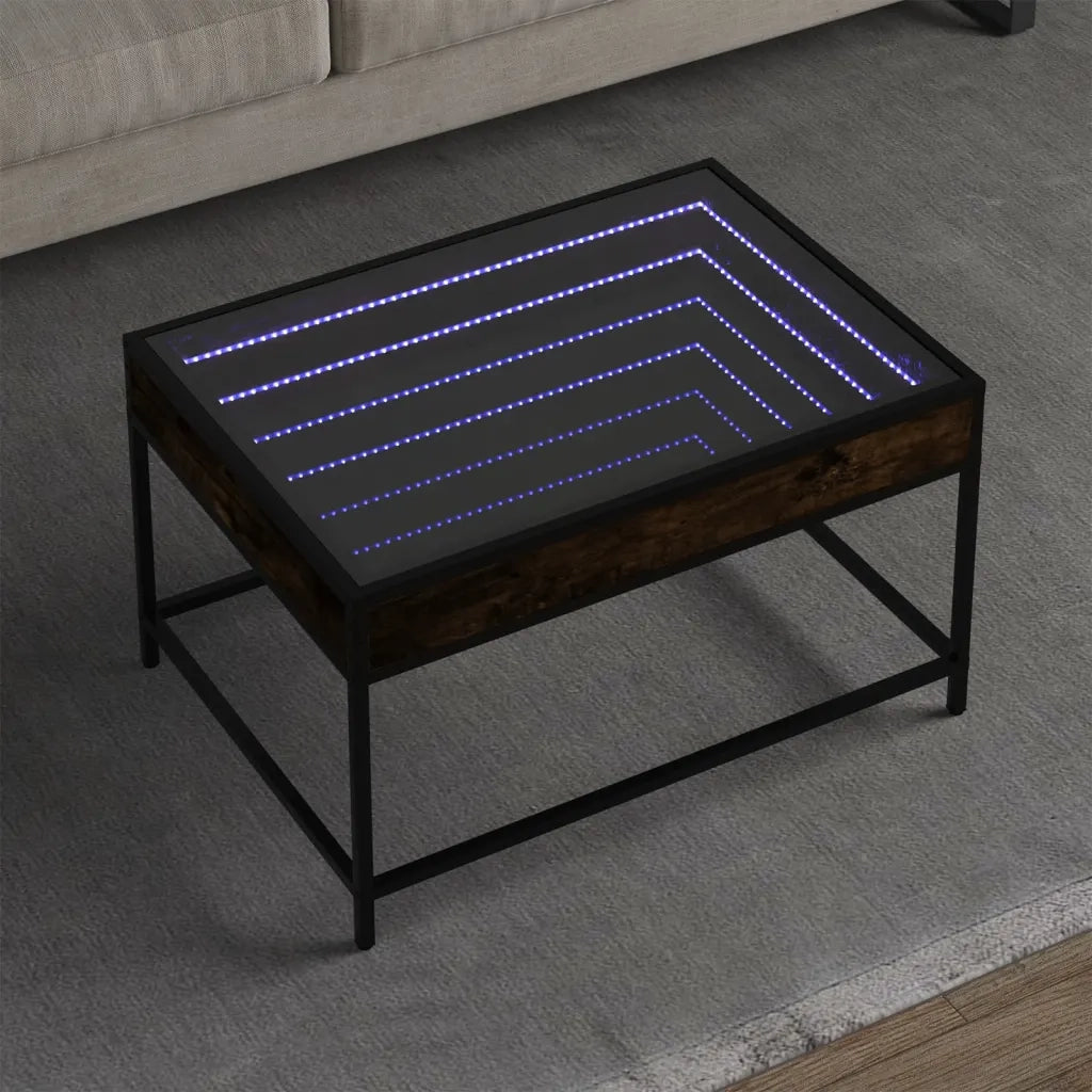 Tavolino da Salotto con LED Infinity-Tavolino da soggiorno Rovere Fumo 70x50x41 cm