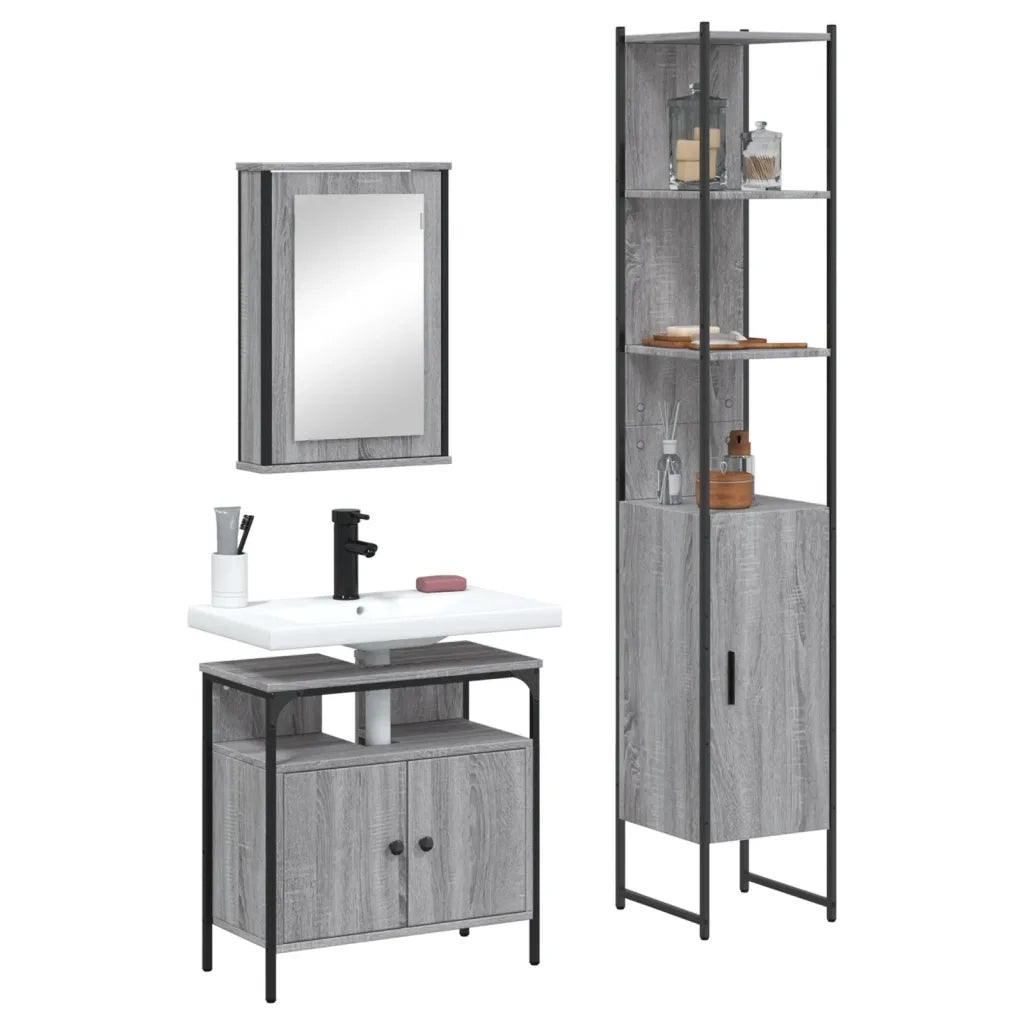 Set Mobili da Bagno 3 pz Grigio Sonoma in Legno Multistratocod mxl 115863