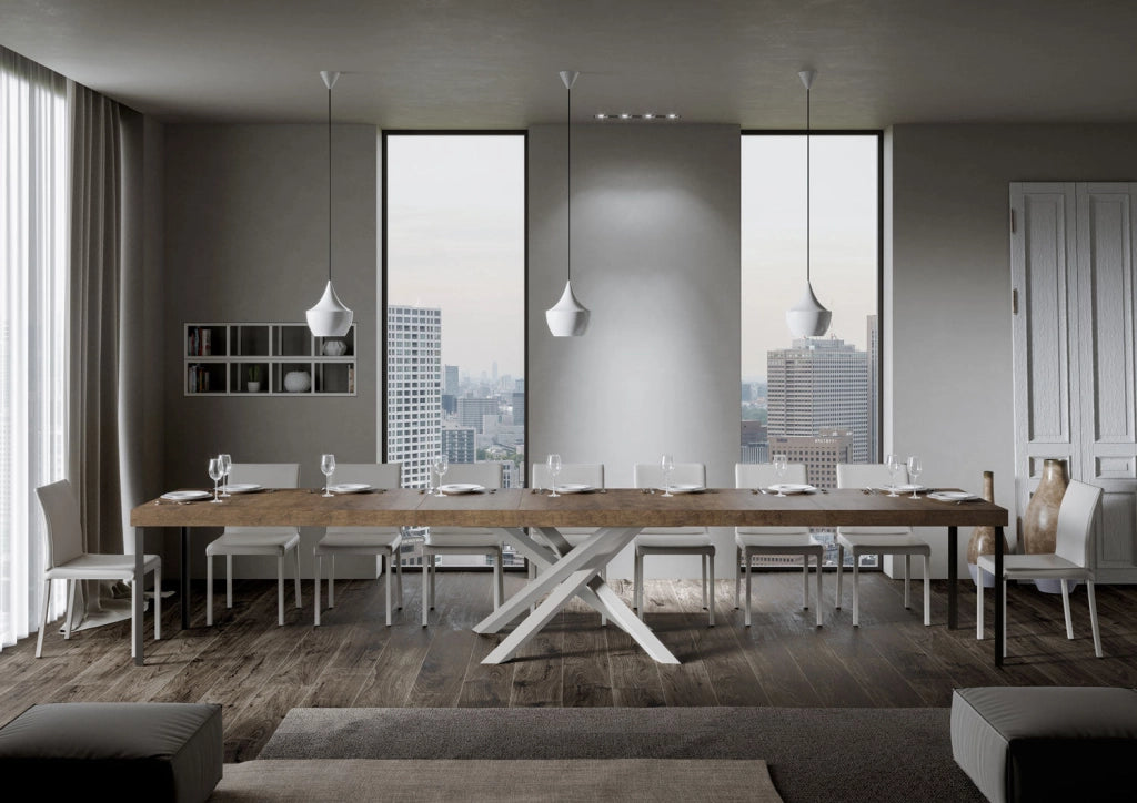 Tavolo Allungabile 160-420x90x77 cm Volantis Premium Noce Telaio Bianco