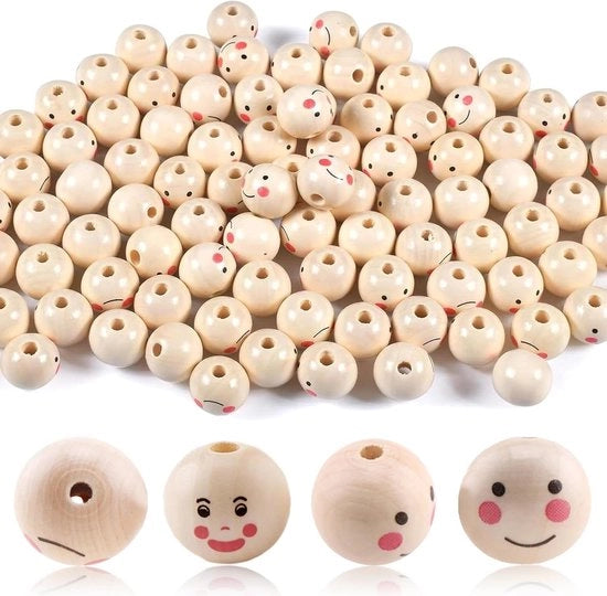 100 pezzi di perle di legno con foro e faccia - 20 mm - perle di legno naturali rotonde - attacchi per cerniera - intrecciatura - artigianato angelico - macramé - gioielli da fare da soli