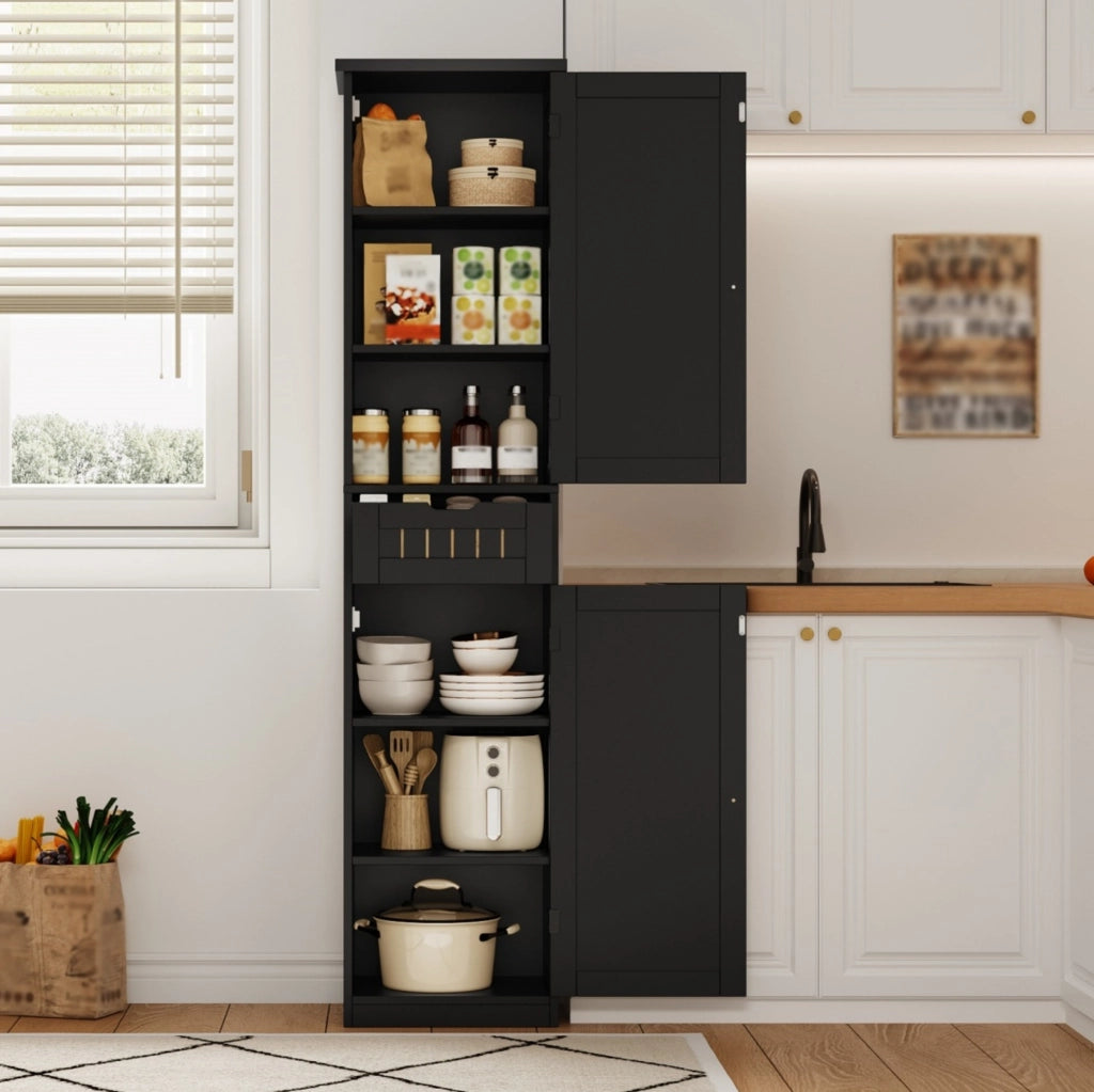 Credenza 40x30x170 cm con 4 ripiani regolabili e sistema antiribaltamento in MDF nero