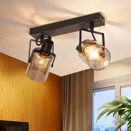 ZMH Faretto da soffitto 2 fiamme vetro grigio fumo E14 per camera letto