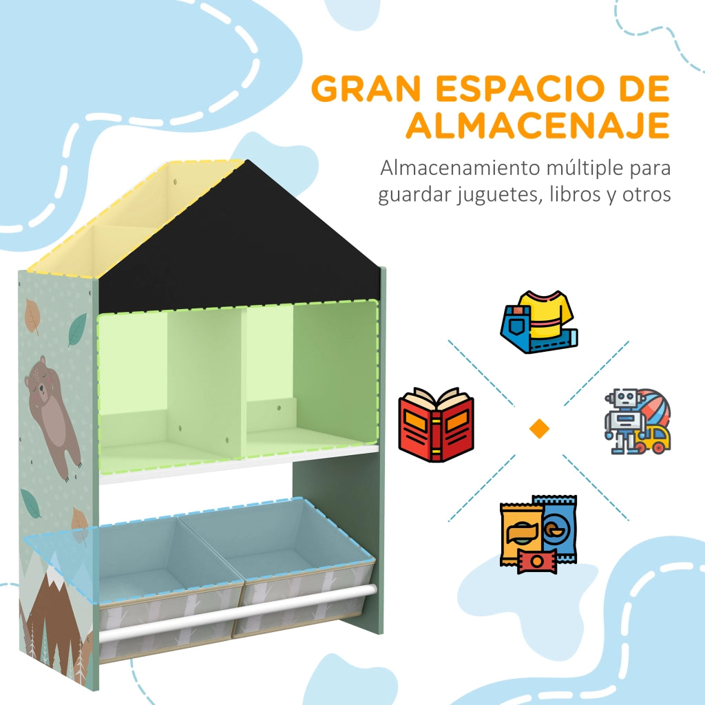 Libreria per bambini con ripiani aperti e 2 contenitori estraibili ¨C Zephmum ¨C Verde 62,4x26,5x90 cm